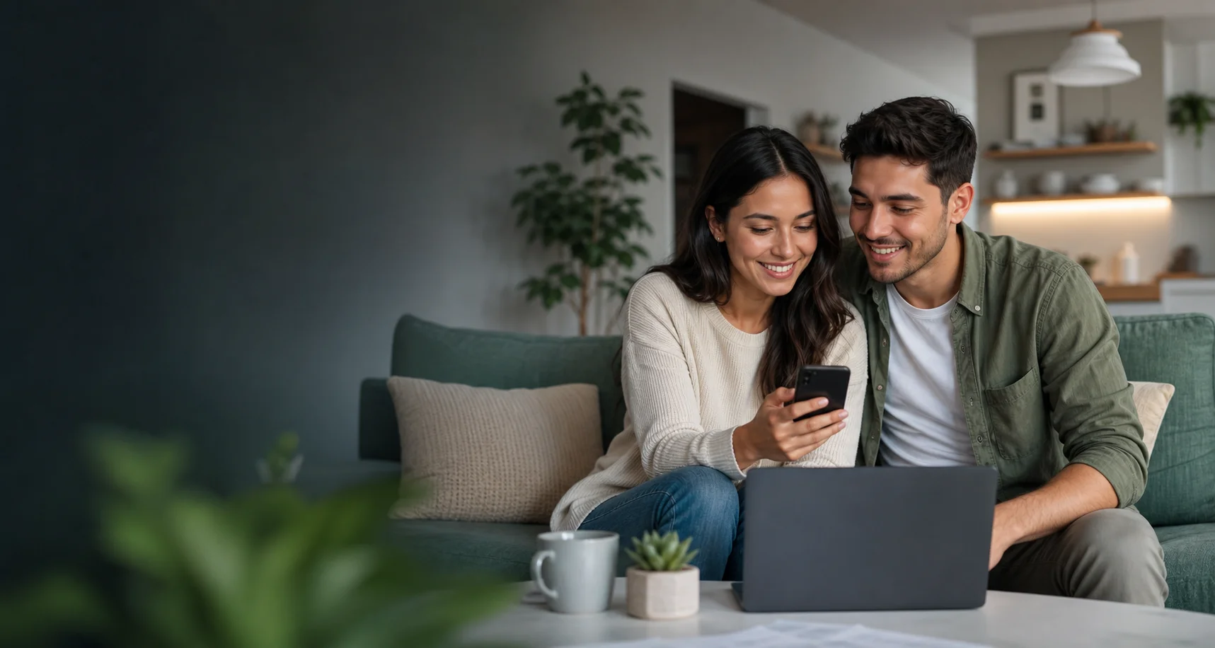Familia colombiana revisando sus finanzas en casa