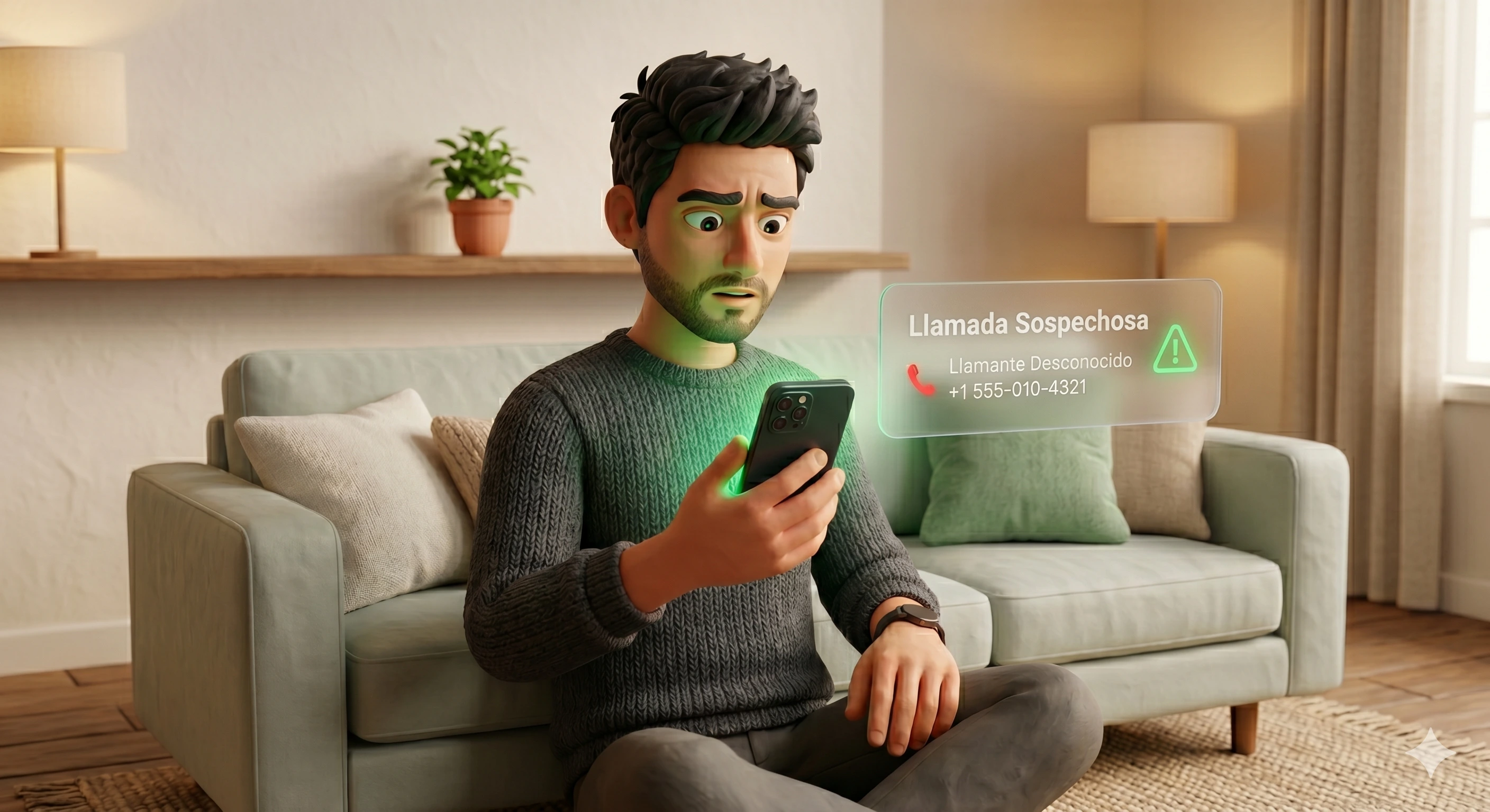Ilustración conceptual de una llamada fantasma y riesgo de fraude digital